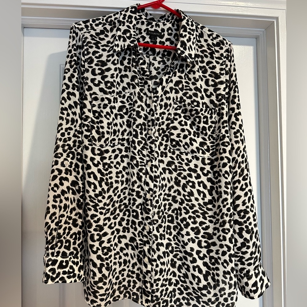 Talbots animal print long sleeve dress shirt size large